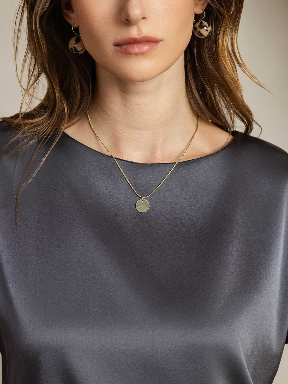 [Gris Oscuro] SilkSilky-ES 19Momme Seda Womens T-Shirt 005,