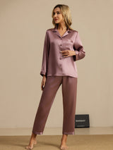 [Malva Pálido] SilkSilky-ES Long Sleeve Lapel Collar Pijamas de mujer 007