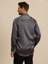 [Gris Oscuro] SilkSilky-ES Long Sleeve Lapel Collar Camisa de hombre 002
