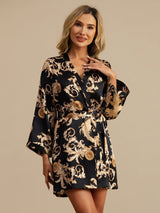 [Dragón Negro] SilkSilky-ES 3/4 Sleeve Bata de mujer 004