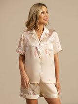 [Champán] SilkSilky-ES Short Sleeve Lapel Collar Pijamas de mujer 001