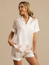 [Blanco] SilkSilky-ES Short Sleeve Lapel Collar Pijamas de mujer 003