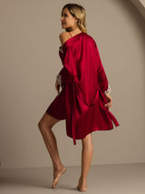 [Vino] SilkSilky-ES 3/4 Sleeve V Neck Conjunto de camisón y bata 002