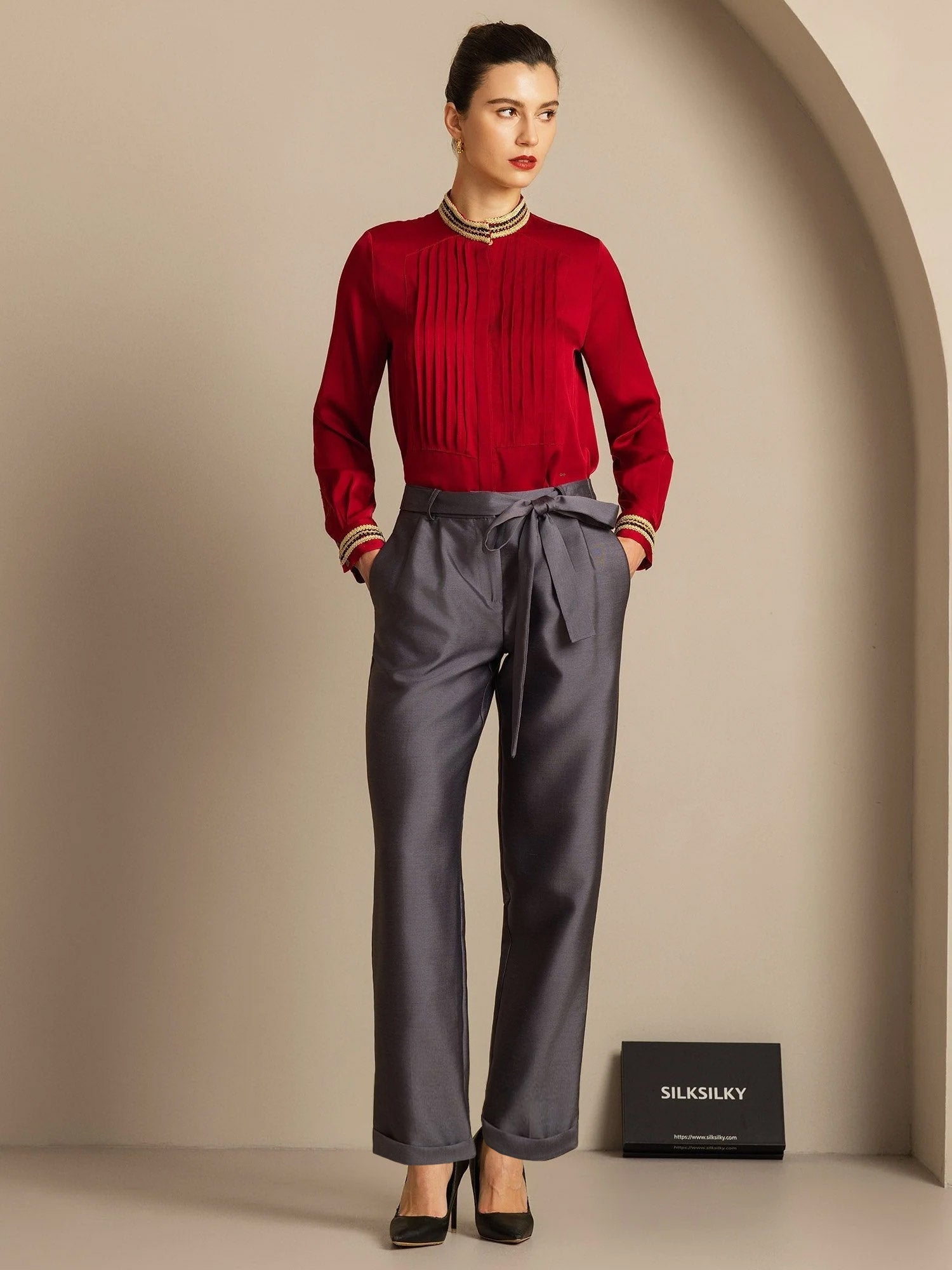 [Gris] SilkSilky-ES 32Momme Seda Womens Pants 008