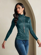 [Verde Oscuro] SilkSilky-ES Manga larga Cuello de Tortuga Camisetas de Mujer 003