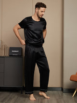 [Negro] SilkSilky-ES Short Sleeve Round Neck Pijamas de hombre 004
