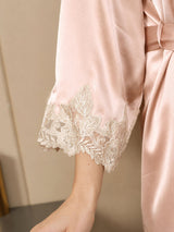 [Rosa] SilkSilky-ES 3/4 Sleeve V Neck Conjunto de camisón y bata 010