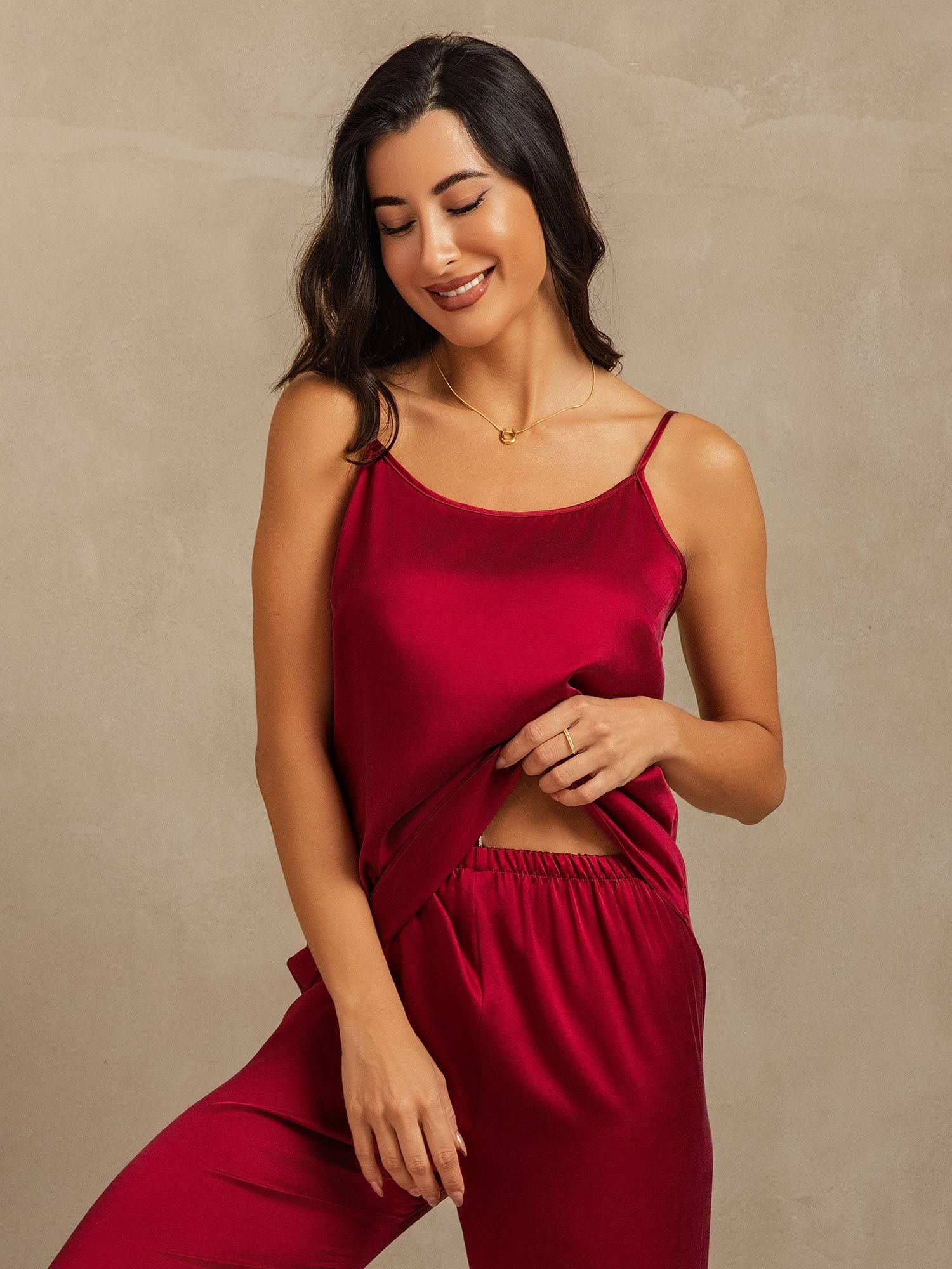[Vino] SilkSilky-ES 19Momme Spalline Sottili Escote Cuchara Conjunto de tirantes 007