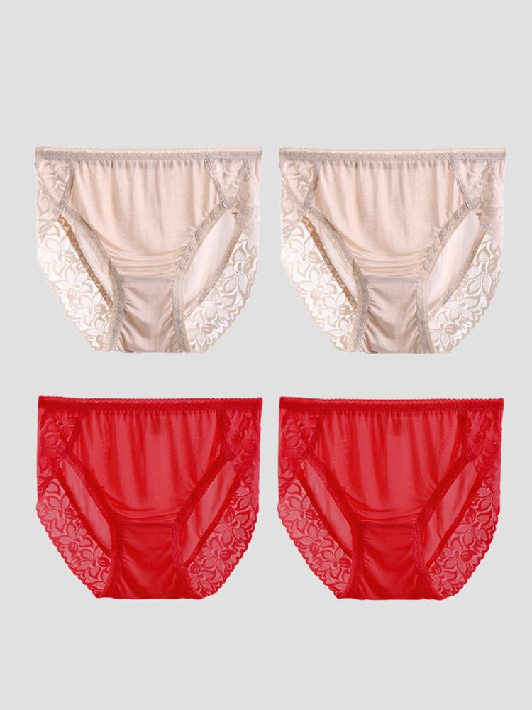 SilkSilky-ES Tejido de seda Panty Beige+Rojo 003