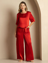 [Vino] SilkSilky-ES Half Sleeve Round Neck Pijamas de mujer 003