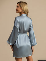 [Azul Grisáceo] SilkSilky-ES 3/4 Sleeve Bata de mujer 002