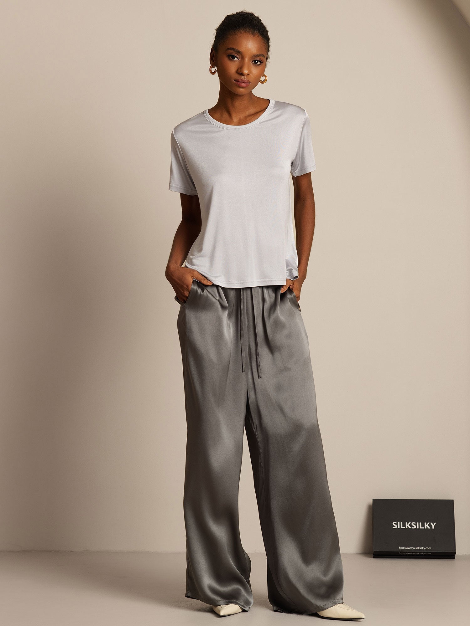 [Plata] SilkSilky-ES Tejido de seda Womens T-Shirt 007,