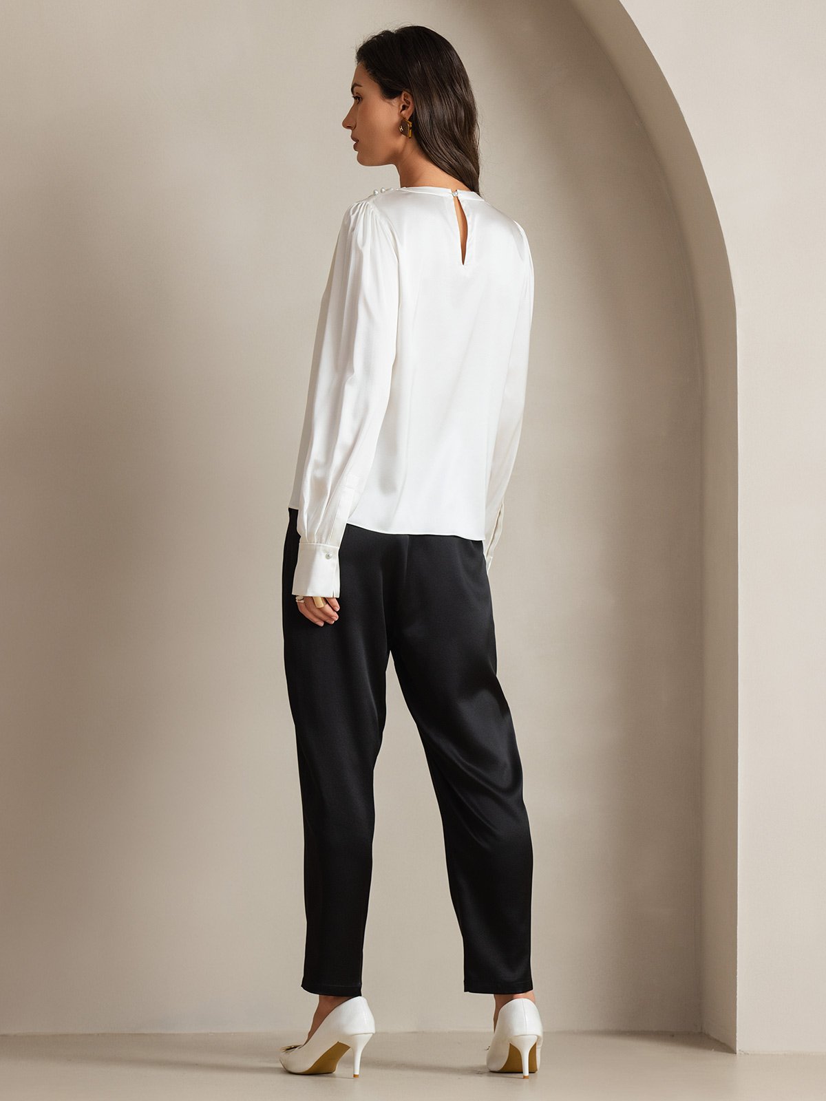 [Blanco] SilkSilky-ES 19Momme Seda Womens Shirt 002