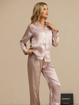 [Rosa Corazón Geo] SilkSilky-ES Short Sleeve Lapel Collar Pijamas de mujer 003