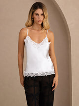 [Blanco] SilkSilky-ES V Neck Top de tirantes 001