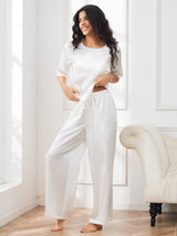 [Blanco] SilkSilky-ES Half Sleeve Round Neck Pijamas de mujer 006