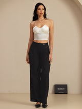 [Blanco] SilkSilky-ES Spaghetti Strap V Neck Top de tirantes 008