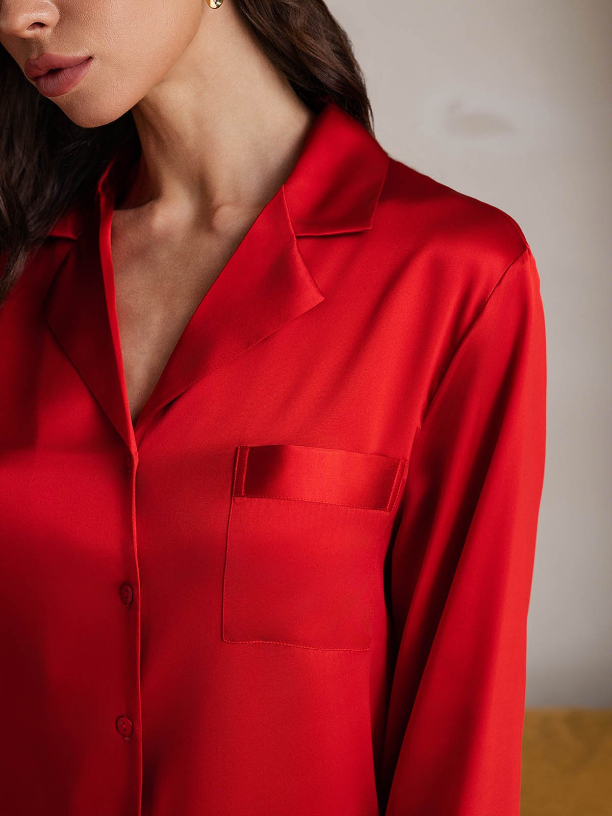 [Rojo] SilkSilky-ES Seda Pura Cuello Camisero Camisón 004