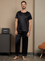[Negro] SilkSilky-ES Short Sleeve Round Neck Pijamas de hombre 001