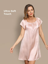 [Rosa Claro] SilkSilky-ES Cap Sleeve Square Neck Camisón 001