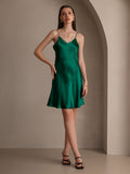 SilkSilky ES Seda Pura Sin mangas Cuello en V Vestido Verde 004