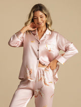 [Rosa] SilkSilky-ES Long Sleeve Lapel Collar Pijamas de mujer 006