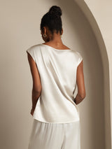 [Blanco] SilkSilky-ES Cap Sleeve Round Neck Camisetas de Mujer 002