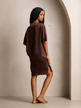 [Marrón] SilkSilky-ES Half Sleeve V Neck Camisón 002