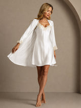 [Blanco] SilkSilky-ES 3/4 Sleeve V Neck Conjunto de camisón y bata 006