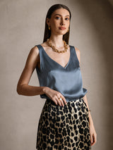 [Verde Azulado Real] SilkSilky-ES Sleeveless V Neck Top de tirantes 004