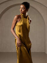 [Marrón] SilkSilky-ES Sleeveless Halter Vestido 007