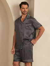 [Ginkgo Negro] SilkSilky-ES Short Sleeve Lapel Collar Pijamas de hombre 001