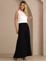 [Blanco] SilkSilky-ES Sleeveless Lapel Collar Blusas de Mujer 008