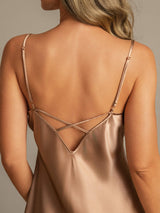 [Marrón] SilkSilky-ES Spaghetti Strap V Neck Camisón 005