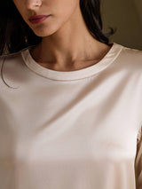 [Beige] SilkSilky-ES 3/4 Sleeve Round Neck Vestido 003