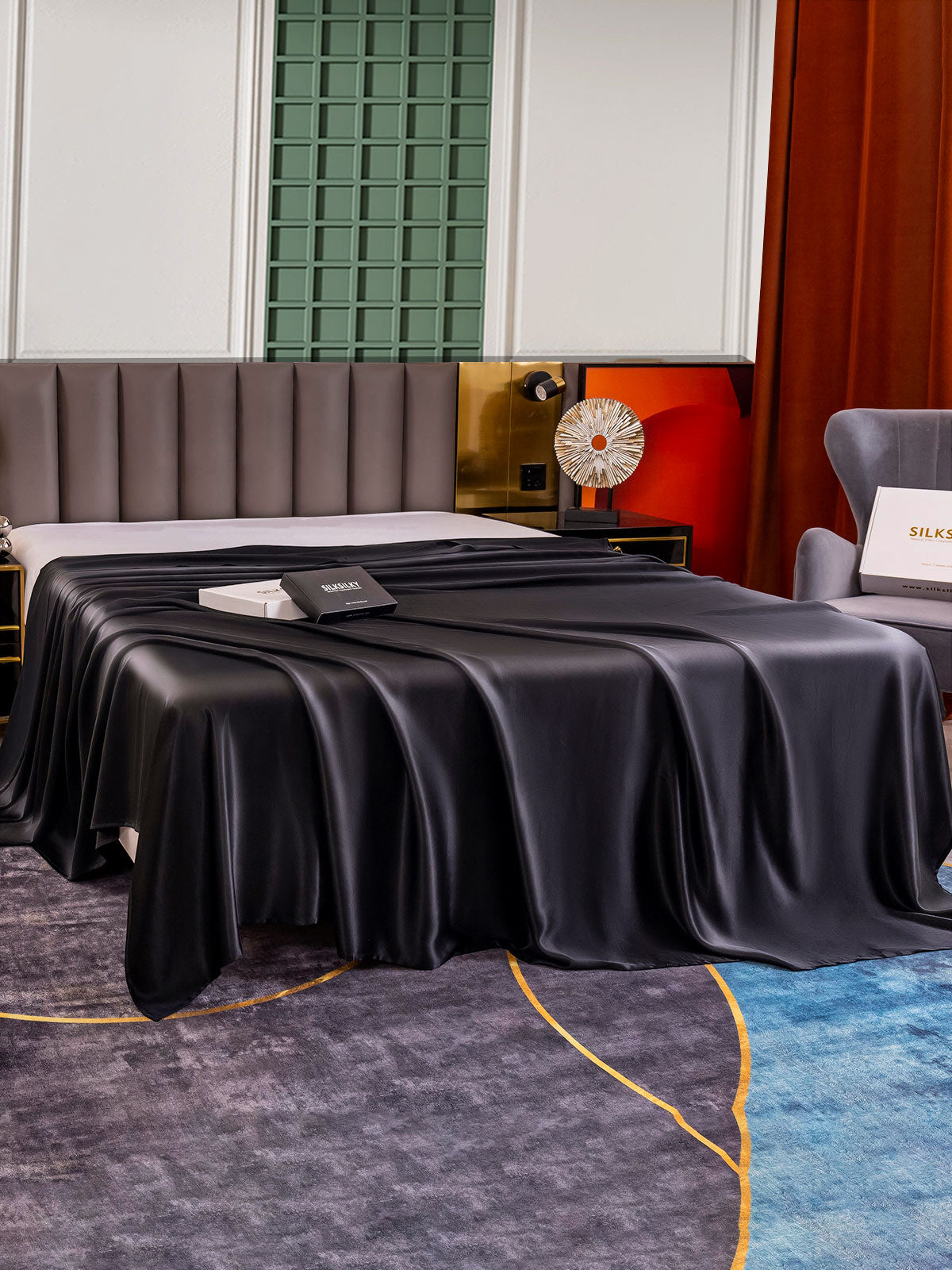 [Negro] SilkSilky-ES 25Momme Seda Pura Sheet 003