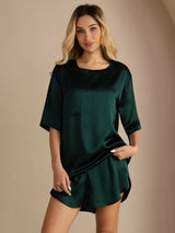 [Verde Oscuro] SilkSilky-ES Short Sleeve Round Neck Pijamas de mujer 001