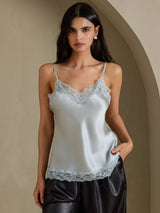 [Azul Grisáceo] SilkSilky-ES V Neck Top de tirantes 003