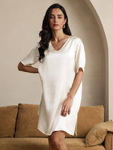 [Beige] SilkSilky-ES Half Sleeve V Neck Camisón 001