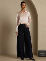[Rosa Claro] SilkSilky-ES Long Sleeve Lapel Collar Blusas de Mujer 005