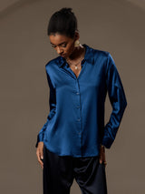 [Azul Real] SilkSilky-ES Long Sleeve Lapel Collar Blusas de Mujer 005