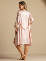 [Rosa] SilkSilky-ES 3/4 Sleeve V Neck Conjunto de camisón y bata 002