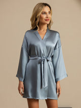 [Azul Grisáceo] SilkSilky-ES 3/4 Sleeve Bata de mujer 003
