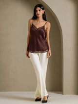 [Marrón] SilkSilky-ES V Neck Top de tirantes 008
