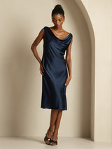 [Azul Oscuro] SilkSilky-ES Sleeveless Cowl Neck Vestido 008