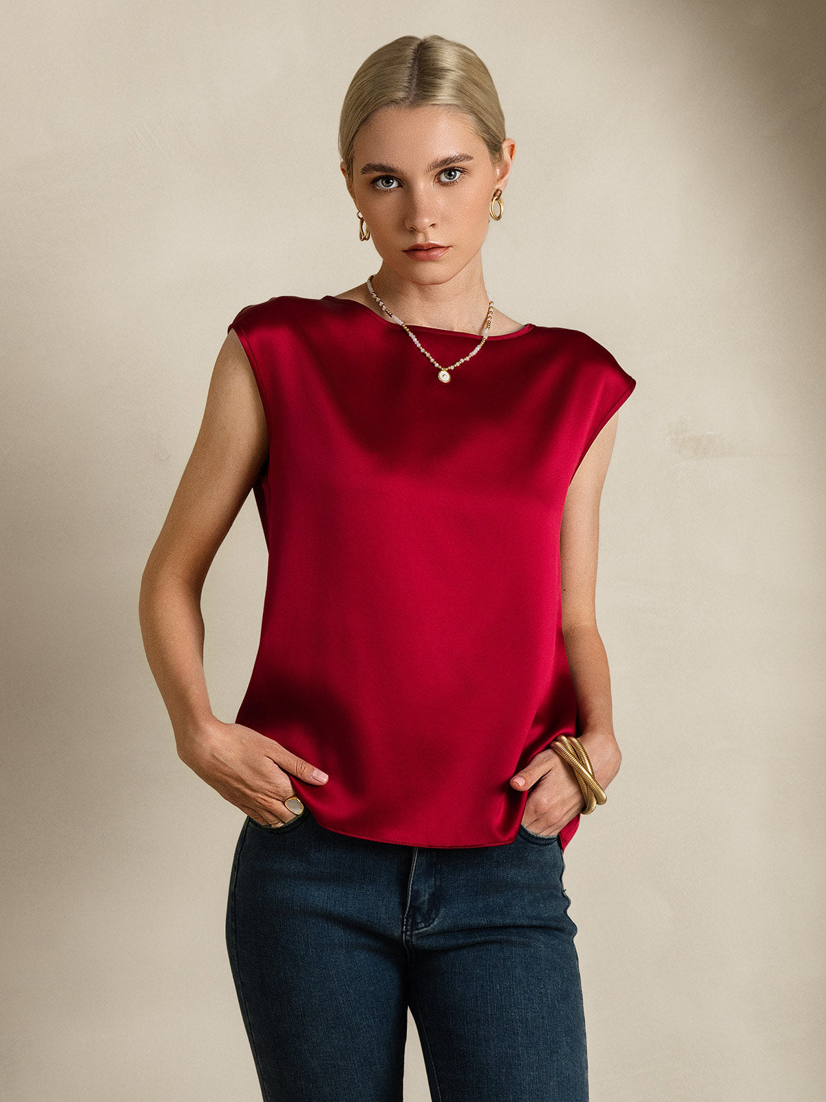 [Vino] SilkSilky-ES 19Momme Seda Womens T-Shirt 006