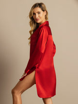 [Rojo] SilkSilky-ES Long Sleeve Lapel Collar Camisas de dormir 002