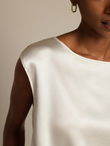 [Blanco] SilkSilky-ES Cap Sleeve Round Neck Camisetas de Mujer 004