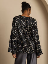 [Lunares] SilkSilky-ES 19Momme Seda Manga larga Blouse 002