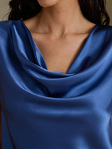 [Verde Azulado Real] SilkSilky-ES Cap Sleeve Cowl Neck Camisetas de Mujer 004